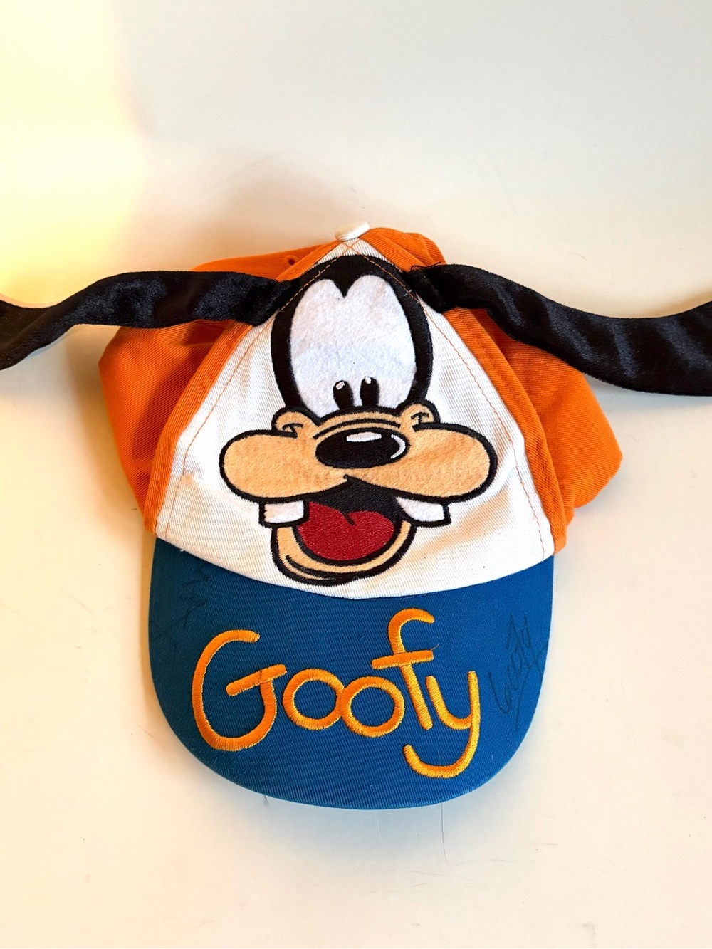 Vintage Disney Parks Goofy Hat Signed by Goofy and Max Floppy Ears Blue Orange